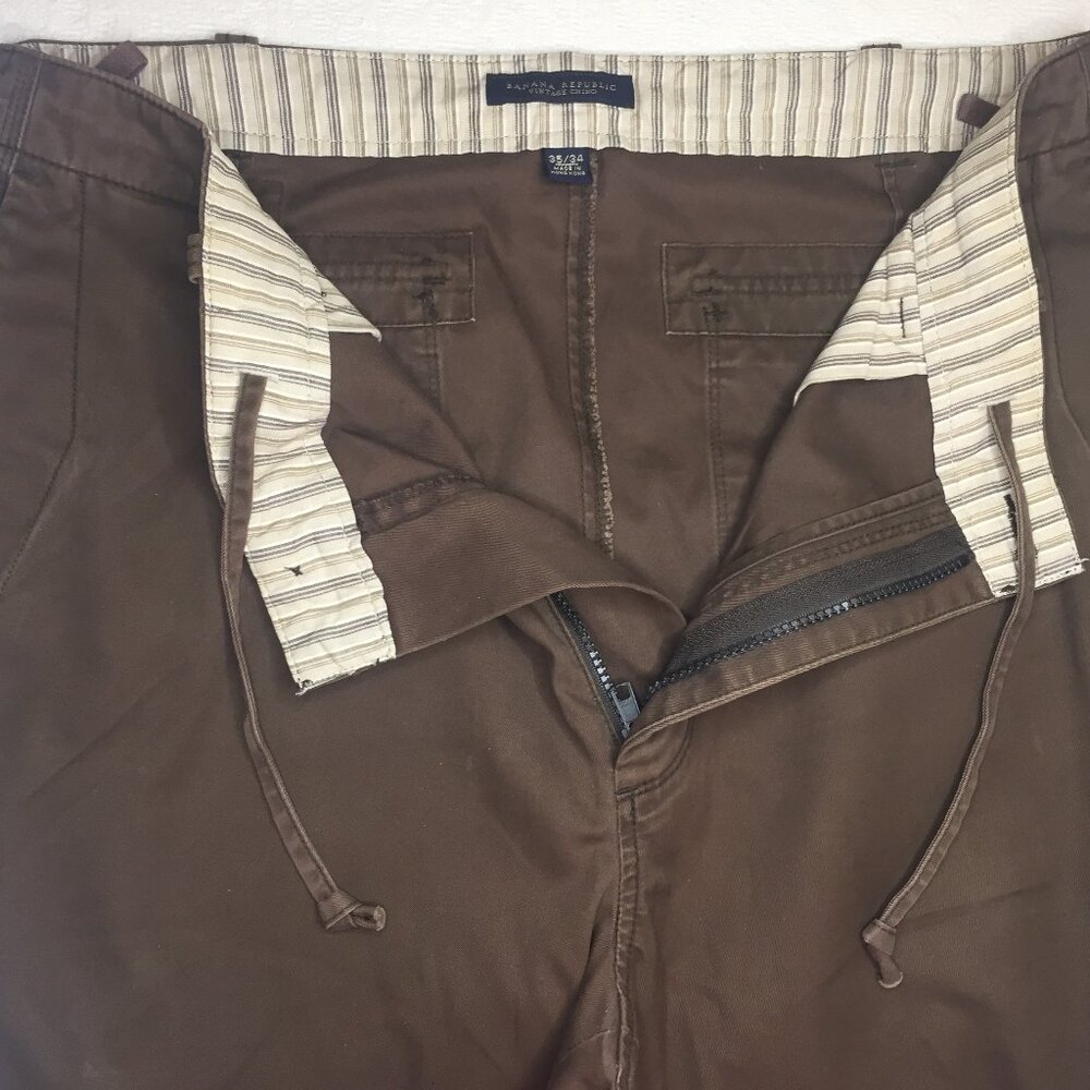 Banana Republic Men Jeans 35x34 Brow Denim Pant Vintage Chino Drawstring - Picture 2 of 6
